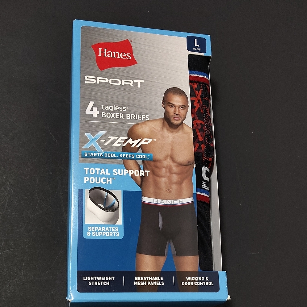 Men's Ultimate 4pk. Sport Hanes Boxer Briefs Size Large